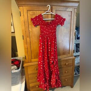 Francesca's Collections Red Floral Smocked Maxi Dress